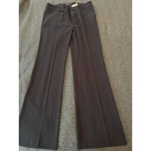EDDIE BAUER Women's 12 TALL Shaw Fit Flat Front Trousers Pants Black Pinstripe